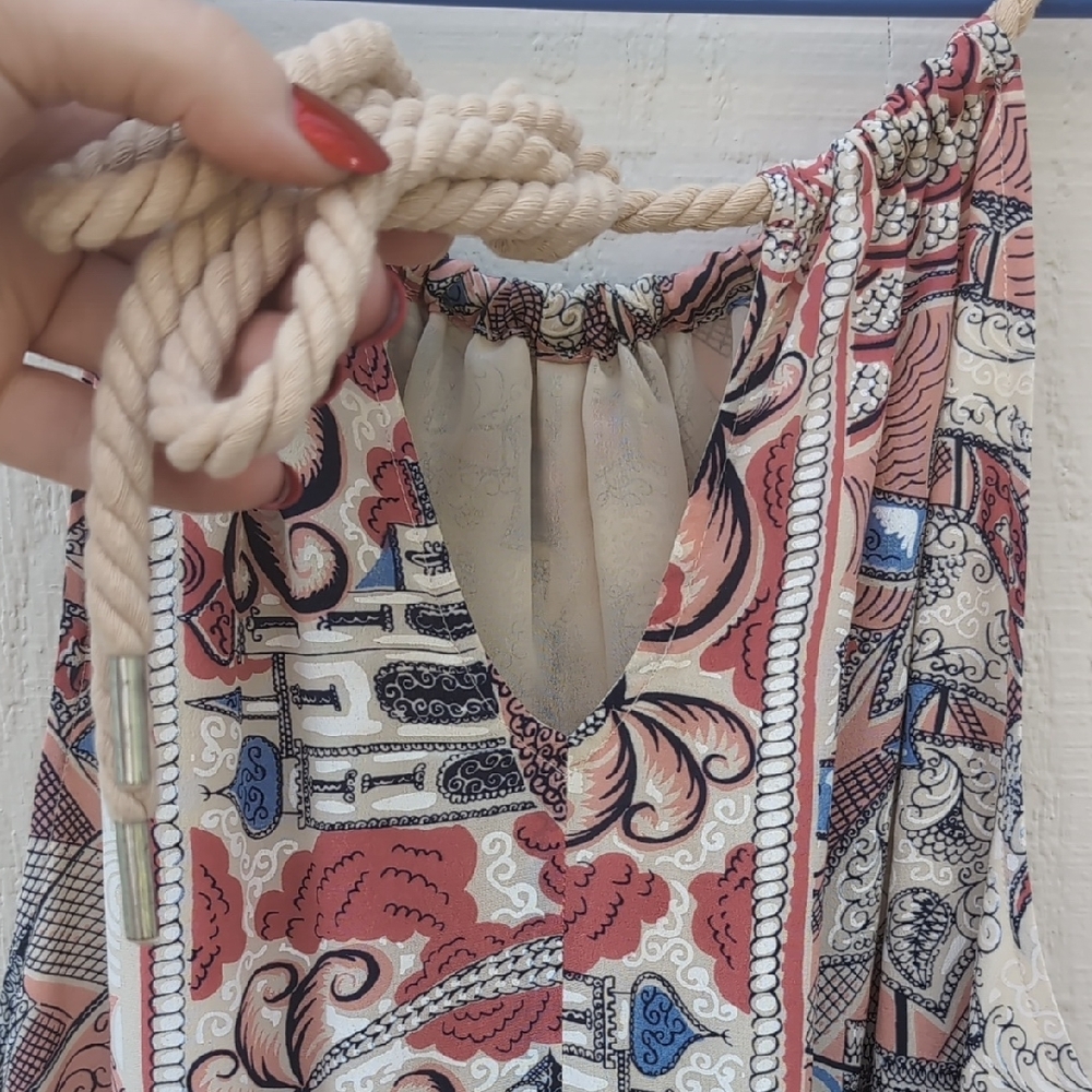 Anthropologie Floreat Castle Lake Dress Large Mini Nautical Sleeveless Rope Neck - Picture 11 of 17